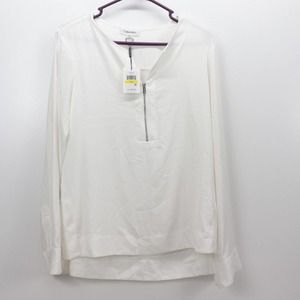 Calvin Klein Sheer White Long Sleeve Womens Blouse Top Half Zip Medium NWT